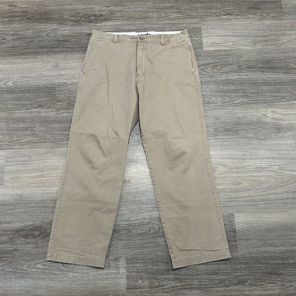 J. Crew Khaki Chino Pants Mens Size 35x32 Flat Front‎ Casual Office Brown